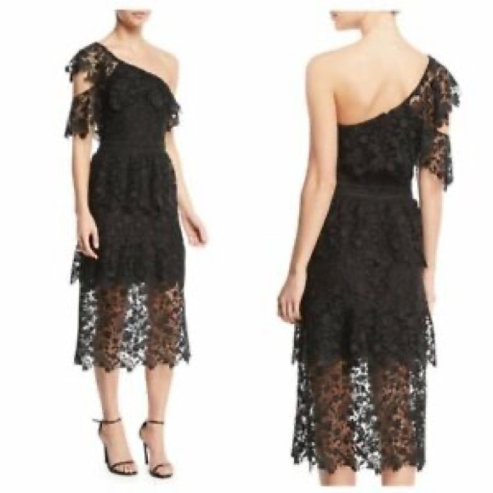 Joie Belisa lace one shoulder midi dress black NWT